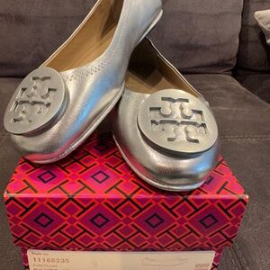 Tory Burch Silver Ballet Slippers